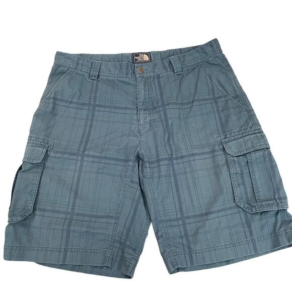 THE NORTH FACE Blue plaid Cargo Casual  Shorts, 10.5”‎ inseam, size 38 Reg - Picture 1 of 11